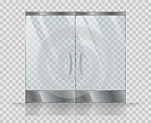 Double door clear glass. Vector realistic picture isolate on transparent background