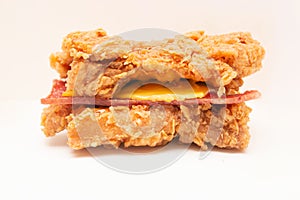 Double Down burger, a sandwich made of two pieces of fried chicken fillet instead of the typical bread, containing bacon, cheese,
