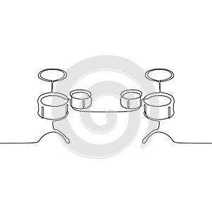 double drum set One continuous line drawing of traditional Percussion music instruments concept single line draw design