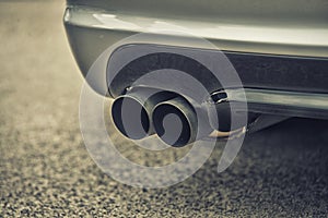 Double exhaust pipes of a modern sports car