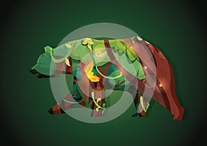 Double exposure of animal silhouette and forest. Vector illustration decorative design