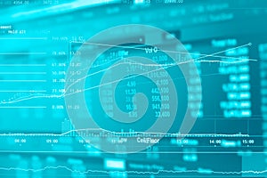 Double exposure of business graph and trade monitor