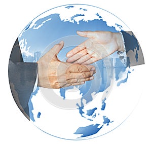 Double exposure of Business handshake concept