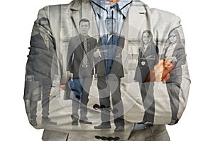 Double Exposure of Businessman and Support Team Businesspeople C