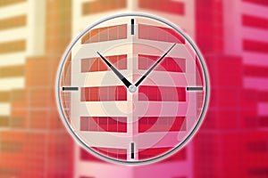 Double exposure of the clock and the facade of the building