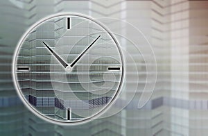 Double exposure of the clock and shine glass facade
