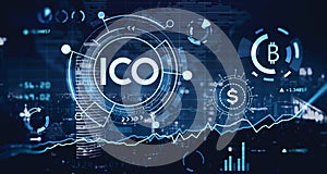 Double exposure of cryptocurrency ICO theme