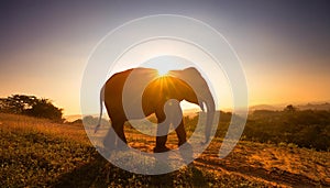 Double Exposure Effect of Elephant at Sunset