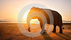 Double Exposure Effect of Elephant at Sunset
