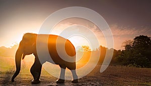 Double Exposure Effect of Elephant at Sunset