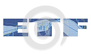 Double exposure etf acronym and financial market chart.