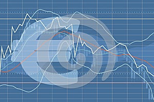 Double exposure euro symbol and financial market chart.