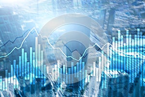 Double exposure Financial graphs and diagrams. Business, economics and investment concept.