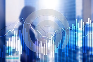 Double exposure Financial graphs and diagrams. Business, economics and investment concept photo