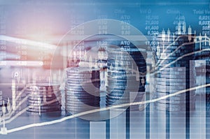 Double exposure financial indices and stock market in accounting photo