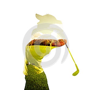 Double exposure of golf player photo