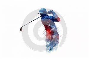 Double exposure of golf sport on white background.