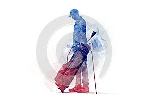 Double exposure of golf sport on white background.