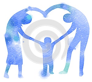 Double exposure illustration. Happy family making the heart sign