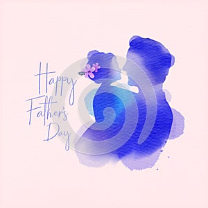 Double exposure illustration. Happy father with his kids silhouette plus abstract water color painted. Happy father`s day. Digital