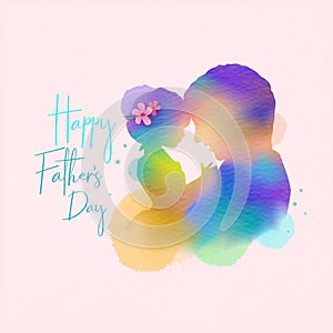 Double exposure illustration. Happy father with his kids silhouette plus abstract water color painted. Happy father`s day. Digital