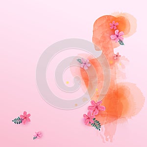 Double exposure illustration. Woman silhouette plus abstract water color painted. Digital art painting. Vector illustration.