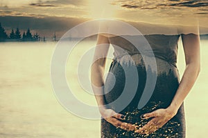 Double exposure image of pregnant woman