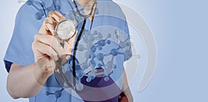 Double exposure of medical doctor with stethoscope