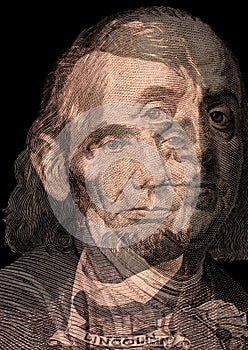 Double exposure of Portrait of U.S. Presidents Benjamin Franklin and Abraham Lincoln