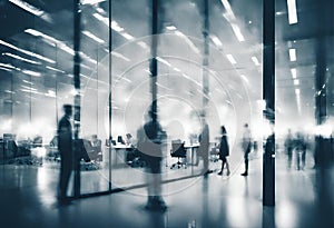 Double Exposure of Professionals in Glass Office and City Nightlife Double exposure business people in a white glass office