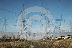 Double Exposure of Pylons ina field