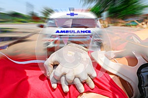 Double exposure of Rescuer CPR, Training for safe life, first aid,