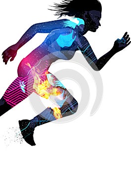 Double Exposure Running Woman