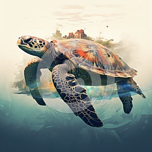 The Double Exposure Sea Turtle\'s Endless Odyssey photo