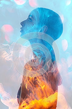 double exposure silhouette spiritual aura of woman