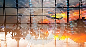 Double exposure silhouettes of passenger sitting at the airport.