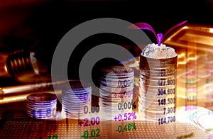 Double exposure stock financial indices with stack coin.