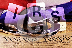 Double exposure US constitution with letters IRS