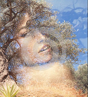 Double exposure woman