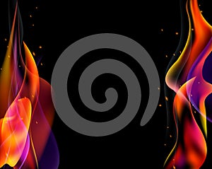 Double fire torch vector colored sparks burn horizontal on black