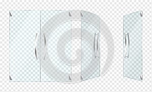 Double glass doors with handles realistic illustration set