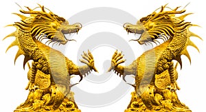 Double golden dragon statue