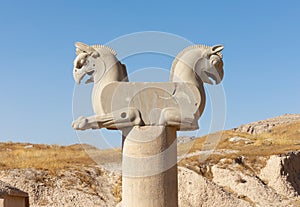 Double griffin or Huma bird capital in Persepolis photo