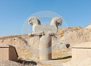 Double griffin or Huma bird capital in Persepolis photo