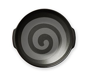 Double handled plate, Empty black ceramics plates, View from above isolated on white background with clipping path