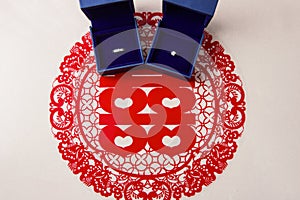 Double happiness paper-cut and wedding ring