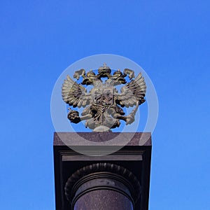 Double-headed eagle coat of arms of russia sky background