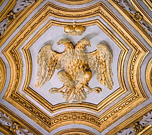 Double headed Eagle emblem of the Habsburg Empire, in the Church of Santa Maria dell`Anima, in Rome, Italy.