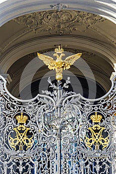 Double-headed eagle on the gates of the Hermitage Museum in St.