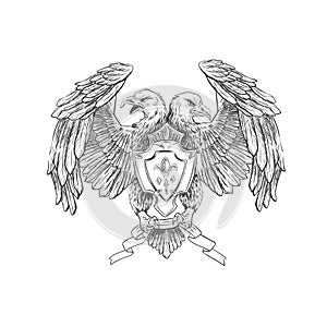 double-headed eagle hand drawn isolated on white